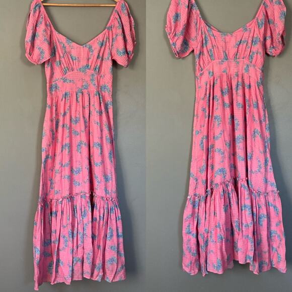 LOVESHACKFANCY Hot Pink Floral Angie Maxi Dress Puff Sleeve Feminine size 4 - Picture 2 of 13